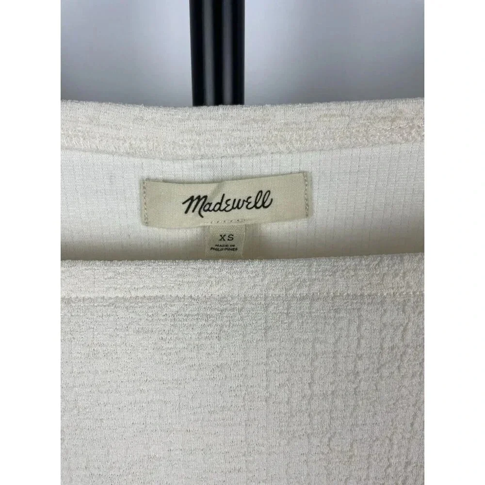 Madewell Antique Cream Crepe Square-Neck‎ Long Puff-Sleeve Blouse Size XS